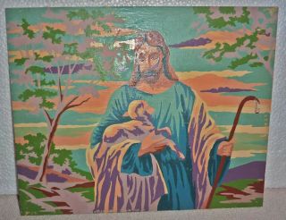 Two Vintage PAINT BY NUMBER Christ & Lamb,  Christ & Sheep 10” x 8” 2