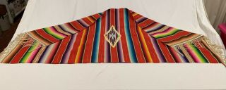Vintage Mexican Wool Saltillo Serape Blanket 30” X 60” Native Southwest Red