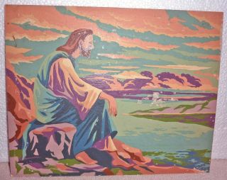 Two Vintage PAINT BY NUMBER Christ & Sea of Galilee,  Christ as Healer 10” x 8” 2