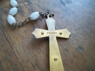 Vintage White Glass Seed Bead Rosary - Our Lady Of Lourdes ? - Signed France -