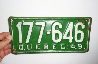 Old 1949 Quebec License Plate Canada Tag Sign Automobile