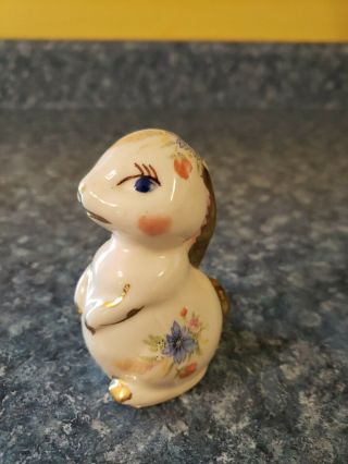 Vintage Ceramic Bunny Rabbit Figurine Floral And Gold Trim