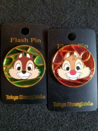 Extremely Rare Htf Chip And Dale Tokyo Disney Pin Resort Pair Flash Pin R24