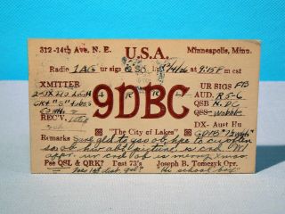 1926 Ham Radio Qsl Card - 9dbc,  Minneapolis,  Mn