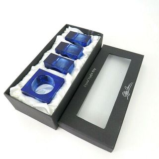 Oleg Cassini Crystal Napkin Rings Square Set Of 4 Blue Cobalt 118296