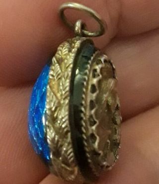 Sterling Silver Enamel Guilloche Egg Virgin Mary/st Barbara Medal Pendant Charm