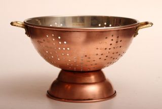 Vintage Farmhouse Copper And Brass Colander With Stand Signed/stamped H
