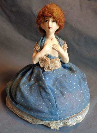 Antique Art Deco Ceramic Or Plaster Large 8 " Half Doll Pincushion