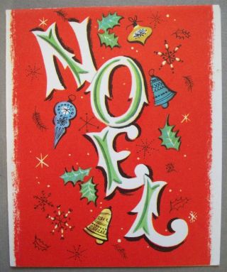 Noel With Ornaments Bulbs Christmas Vintage Greeting Card O