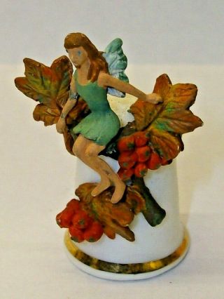 Thimble Collectors Club Bone China Thimble Fairy With A Sprig Of Red Currants