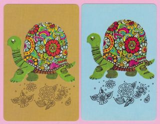 2 Single Vintage Swap/playing Cards Retro Reptile Animal Tortoise Flowery Shell