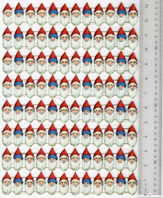 Santa Claus Heads Pzb Chromolithograph Die Cut 1 Scrap Sheet With 96 Faces