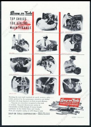 1946 Snap On Tools Pan Am Pca United Western 11 Airlines Mechanic Photo Print Ad