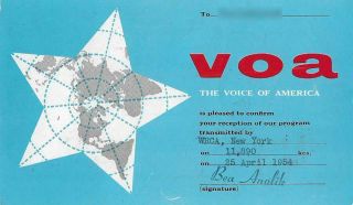 1954 Qsl: Wrca,  Voice Of America,  York,  Usa