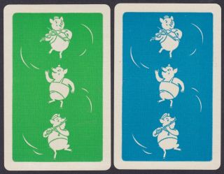 2 Single Vintage Swap/playing Cards Animals Music Dance 3 Little Pigs Grn/blue