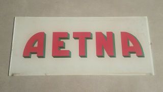 Vintage Aetna Gas Oil Pump Ad Glass Panel Plate Sign 10 5/8 " X 4 3/4 "