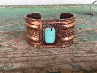 Fantastic Greg Lewis Acoma/laguna Pueblo Heavy Copper Turquoise Bracelet N R
