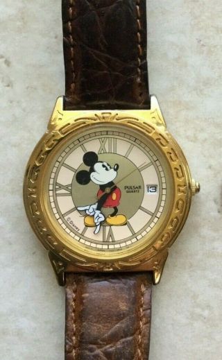 Pulsar Disney V532 - 6j40 Micky Mouse Vintage Mens Seiko Watch Gold