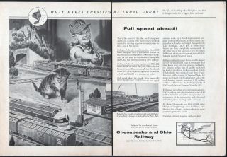 1956 Chesapeake & Ohio Railway Ad Chessie Full Speed Ahead
