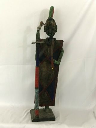 Antique African Beaded Warrior Statue