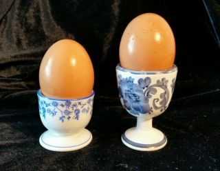 Egg Cup Porcelain German Bavaria Mark Blue Flowers Toothpick Holder X2 China