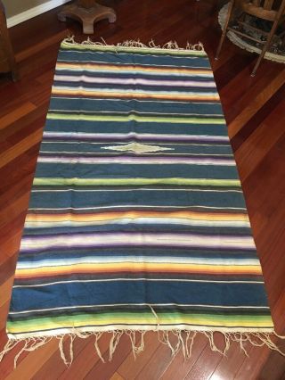 Vintage Mexican Colorful Striped Woven Wool Saltillo Serape Blanket 81 X 46”
