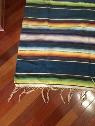 Vintage Mexican Colorful Striped Woven Wool Saltillo Serape Blanket 81 X 46” 2