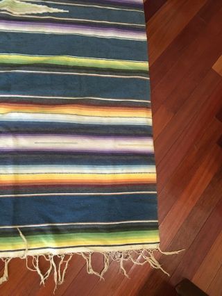 Vintage Mexican Colorful Striped Woven Wool Saltillo Serape Blanket 81 X 46” 3