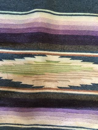 Vintage Mexican Colorful Striped Woven Wool Saltillo Serape Blanket 81 X 46” 5