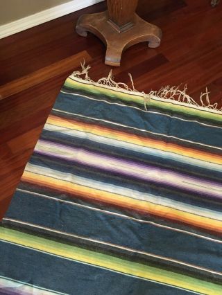 Vintage Mexican Colorful Striped Woven Wool Saltillo Serape Blanket 81 X 46” 6