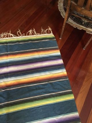 Vintage Mexican Colorful Striped Woven Wool Saltillo Serape Blanket 81 X 46” 7