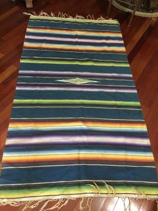 Vintage Mexican Colorful Striped Woven Wool Saltillo Serape Blanket 81 X 46” 8