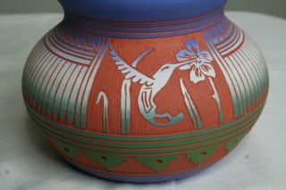 Native American Pottery Hummingbird Vase Pot Signed Johnson Navajo Hand Crafted 3