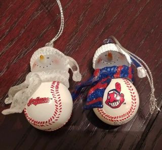 Cleveland Indians - Snowman Christmas Ornaments - Set Of Two / Mlb