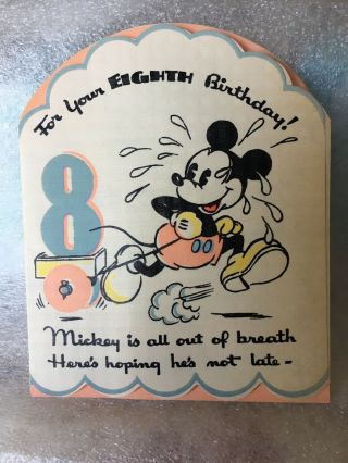 1939 Vintage Walt Disney Enterprise Mickey Mouse 8th Birthday Card Hallmark