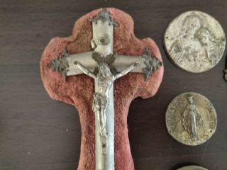 Antique / Vintage Crucifix & Medallions Religious Wall Cross Jesus Mary Catholic 2