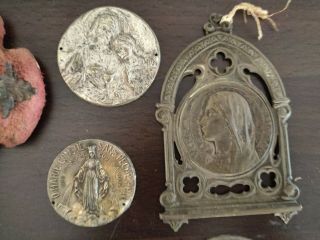 Antique / Vintage Crucifix & Medallions Religious Wall Cross Jesus Mary Catholic 3