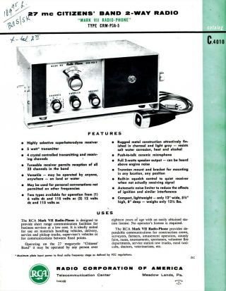 Vintage Rca Crm P3a 5 Mark Vii Tube Cb Radio Phone Sales Brochure