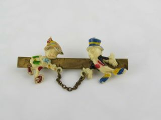 Vintage Walt Disney Wdp Jiminy Cricket & Pinocchio 2  Brooch / Bar Pin