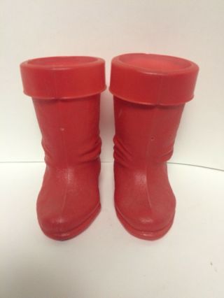 2 Vintage Christmas Lg 50’s Red Plastic Santa Boots Candy Cane Planters 8 1/2” H 2