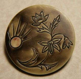 Vintage Antique Carved Buffed Celluloid Plant Life Large Button 1&7/8 "