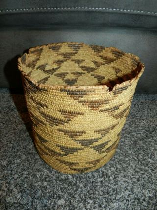 Antique Native American Basket Geometric Triangle Design 9 " Tall X 9 1/4 W