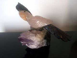 Brazilian Hand Carved Stone Bird Made From Amethyst And Various Other Stones