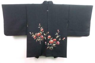 06a15895 Silk Japanese Kimono Haori Jacket Emboridery Flower