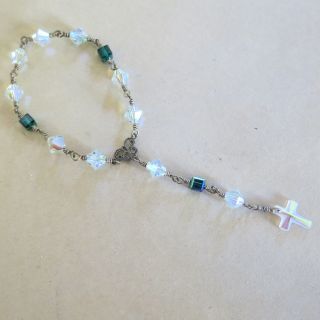 Vintage Catholic Pocket Rosary 1 Decade With Glass Beads & Glass Cross [4214]