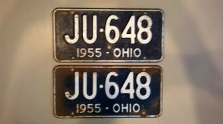 Vintage Pair 1955 Ohio Automobile License Plate Set Ju 648