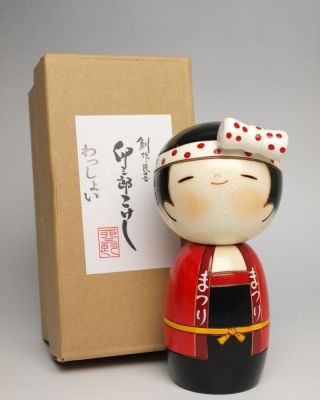 Japanese Kokeshi Wooden Doll 5.  75 " Matsuri Festival Sushi Boy,  Made In Japan