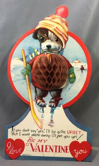 Hockey Ice Skates Dog Honeycomb Vintage 8 - In Valentine Stand Up