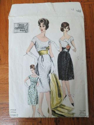 Vogue Couturier Design 1002 Vintage 1960 Dress Pattern Size 14 Bust 34 50s