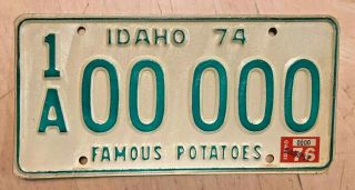 1974 Idaho Sample Auto License Plate 1 A " 00 000 " Id 74 1976 Sticker